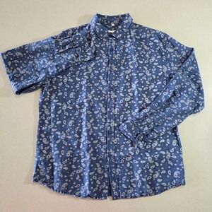 Carnet de Vol Mens XL Paisley Floral Button Down Shirt Blue Long Sleeve